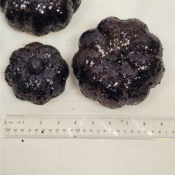 Set of 4 Black Glitter Pumpkins 2” & 4” Halloween Decor - Picture 4 of 5